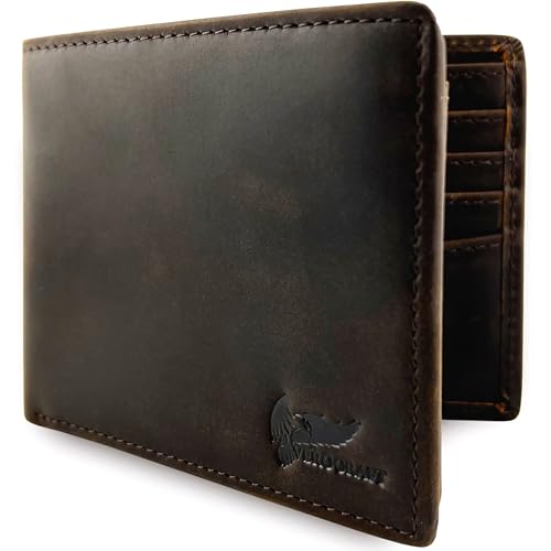 Top Grain Leather Wallet for Men - Mens Bifold Wallet RFID Blocking with Extra Capacity 10 Cards Slots with 2 ID Windows - Minimalist Mens Billfold Wallet - Mens Wallet with Gift Box - Coffee Brown