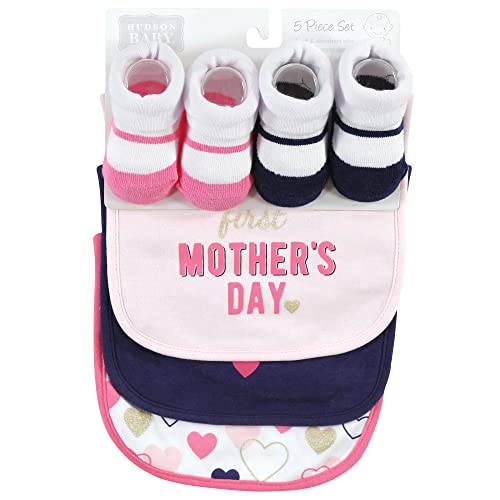 Image of Hudson Baby Unisex Baby Cotton Bib and Sock Set, Girl Mothers Fathers Day, One Size