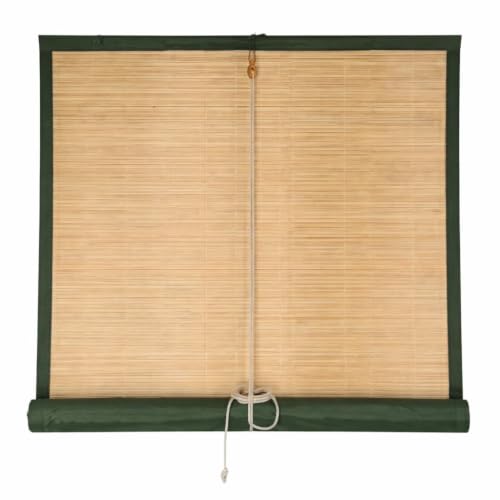 Image of BambooAura Natural Bamboo Roll-Up Window Shade Blind | Light Filtering Bamboo Chick Curtain | Eco-Friendly Sun Protection (4ft x 7ft - W x H) (Natural Beige with Dark Green Border, (4ft x6ft -W x H))