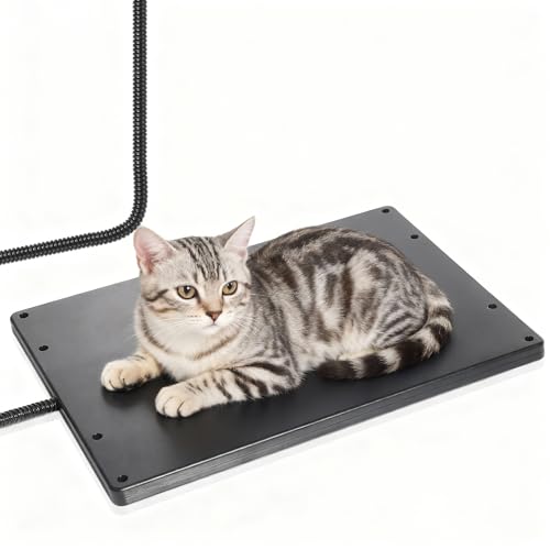 Roicaholy Pet Heating Pad - Waterproof Cat Heating Pad with Removable Cover for Outdoor Indoor Use, Continuous Heat, 15.7x11.8 in, 6ft Cord, 45W, Black