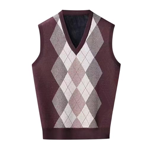 Sweater Vest Men Plaid Jacquard V Neck Pullover Sleeveless Casual Loose Knitted Jumper Tops Button Up Fashion Comfy Sweaters