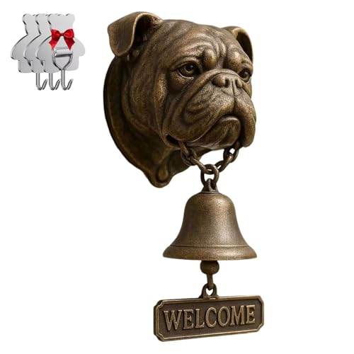 Willkommensglocke mit englischer Bulldogge, Retro, lustige Tier-Willkommens-Türklingel, Wandmontage, dekorative Gusseisen/Harz-Hänglocke,...