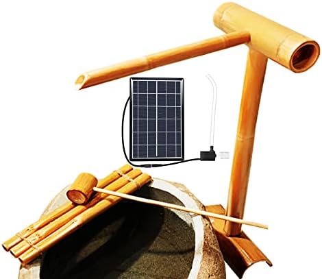 Outdoor Water Fountain Solar Powered, Indoor or Outdoor Bamboo Fountain with Pump & Bamboo Rafts & Bamboo Ladles, 6w Solar Panel, Water Filter, 2m Water Tube,80cm