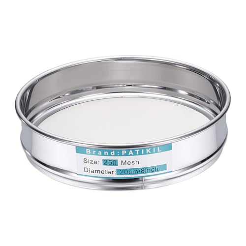 PATIKIL 250 Mesh(0.063mm) Lab Sieve, 7.9"(20cm) Diameter Sifting Screen 304 Stainless Steel Wire Cloth Fine Mesh Sieve for Industrial Laboratory Home Soil Sifter Dry Sift Screens Hash