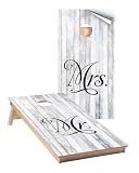 Cornhole Board Wraps 528 - Mr. & Mrs. White Wood Cornhole Game Graphic Wraps - Includes Application Squeegee - Set of (2) 25" x 49" Wraps with Gloss Laminate