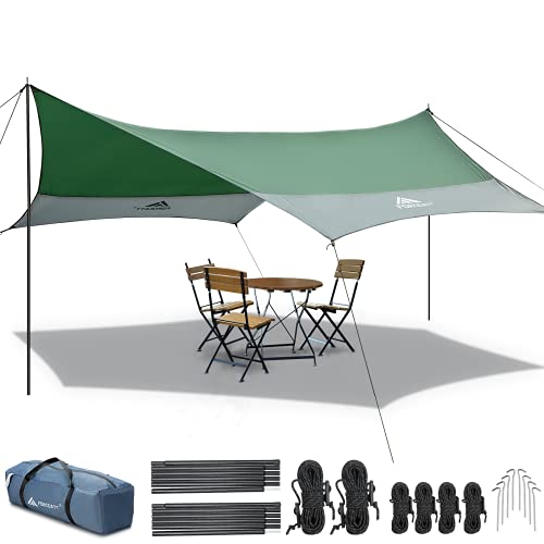 Forceatt 12x14FT Waterproof Camping Tarp with 2 Poles, Sun Shelter for Car, Tent, Hammock in Camping, Hiking, Backpacking, Garden and Traveling by Forceatt - Used condition - US$53.58