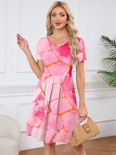 KORSIS Women Summer Dresses Short Sleeve Casual Round Neck A-Line Pleated Dress Beach Casual Vacation Sundress with Pockets (S-2XL) — view 4