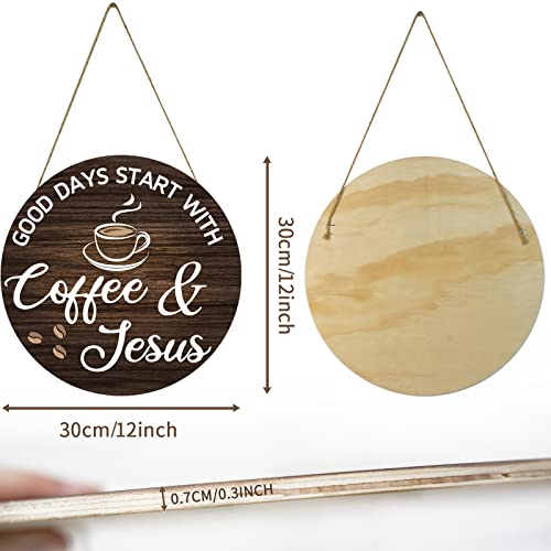 Hmasyo Coffee Signs Decor For Coffee Bar, Good Days Start With Coffee & Jesus, Wood Farmhouse Wall Sign Coffee Bar Decor For Kitchen, Home, Office, Cafe, Coffee Station Housewarming Gift, 12'' X 12'' #TOP6