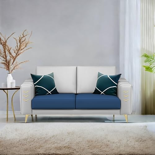 Image of Casaliving Falco 2 Seater Sofa Set for Living Room (Blue Grey Fabric) Premium Fabric Sofa