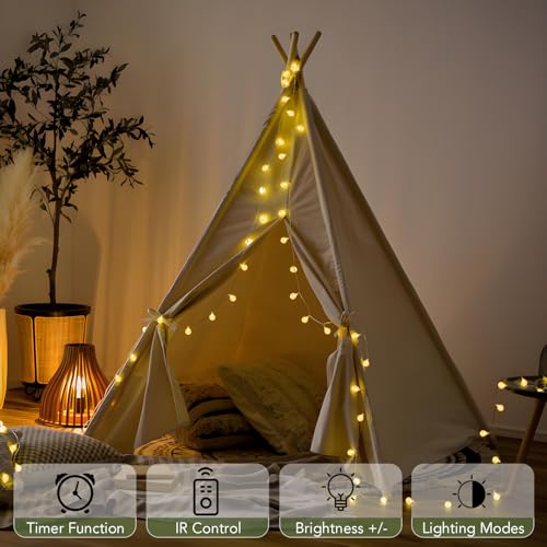 Globe String Lights Fairy Lights Battery Operated 32ft 80LED String Lights with Remote Waterproof Indoor Outdoor Hanging Lights Decorative Christmas Lights for Home Party Patio Garden Wedding