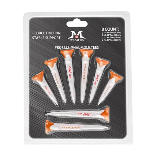 MAZEL High Performance Plastic Golf Tees 8 Pack｜Excellent Durability and Stability Plastic Tees with 5 Prongs,Reduces Friction & Side Spin (Orange)