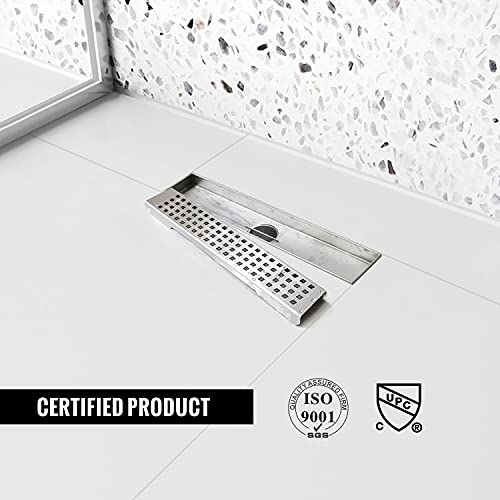 Elefloom Linear Shower Drain, 12 inch Drain with Removable Grate Cover, Brushed 304 Stainless Steel Shower Floor Drain, Linear Drain with Hair Strainer and Adjustable Feet - Thumbnail 3