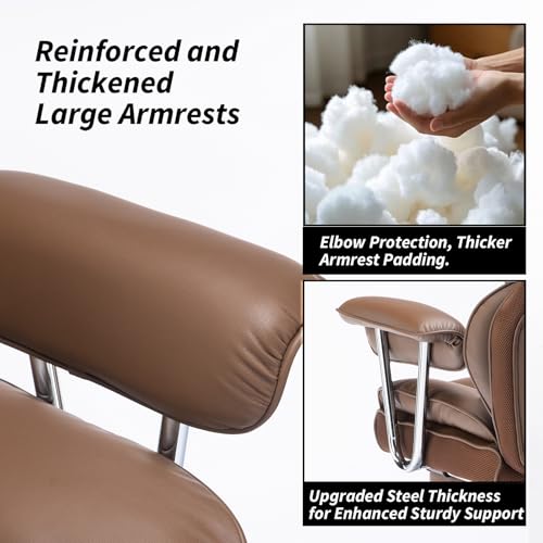Image of Efomao Big and Tall Office Chair 400lbs - High Back Executive Chair with Swivel Base, PU Leather Upholstery, Lumbar Pillow, Padded Armrests, and Rolling Wheels,Brown Computer Chair