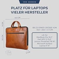 VON HESSEN Laptoptasche aus echtem Nappa-Leder bis 16 Zoll - Aktentasche Herren & Damen - Luxuriöse Echtleder Arbeitstasche für Büro & Alltag - Laptop Hülle in Cognac-Braun Glatt – Ansicht 3