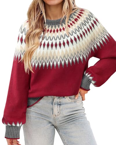 Burgundy and Cream Fair Isle Yoke Sweater - Image 2