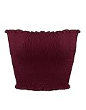 Sweetbei J Womens Strapless Pleated Summer Sexy Bandeau Tube Crop Tops Burgundy M