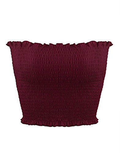 Sweetbei J Womens Strapless Pleated Summer Sexy Bandeau Tube Crop Tops Purple M