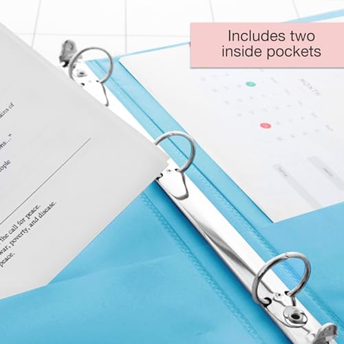 Image of BAZIC Products 1 /2 inch Cyan 3-Ring View Binder, Round Ring, 2 Pockets, 4-Pack | round rings, 1 /2 in Cyan view 3-ring binder, 2 inside pockets, holds up to 100 sheets, Durable poly cover