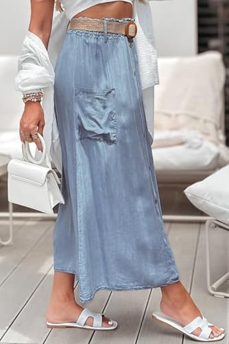 Beau Blue Buttoned Front High Waist Side Pockets Denim Maxi Skirt3