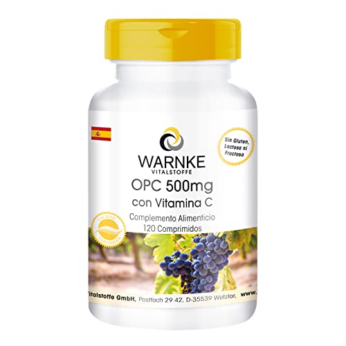 OPC 500 mg - 120 comprimidos de extracto de semilla de uva con vitamina C tamponada, altamente dosificado, vegano | Warnke Vitalstoffe - Calidad de farmacia alemana