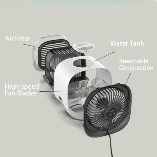 Klimatyzator powietrza AiraBreeze z lampką nocną LED, przenośny wentylator Airbreeze, nawilżacz powietrza i dozownik zapachów, 3-biegowa, regulowana mini chłodziarka powietrza