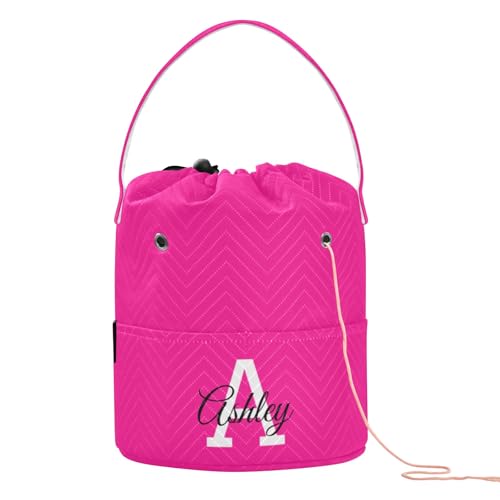 Personalized Yarn Bag Knitting Bag Craft Bag, Custom Name Crochet Bag Organizer Yarn Storage Containers for Crochet Accessories, Knitting Needles, Crochet Hooks, Deep Pink