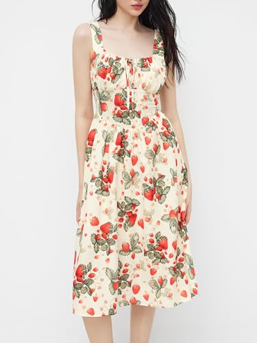 CIDER Strawberry Print Midi Dress Women's Sleeveless Summer Dress3