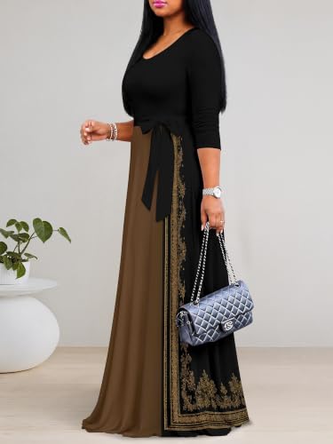 Image of Women's 3 /4 Sleeve Maxi Dress with Pockets