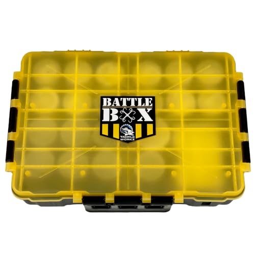 Tackle Workz Battle Box Terminal Tackle Storage Box | Premium Utility Tray Organizer with Heavy Duty Ammo Can Cartridges for Bass Hooks, Tungsten Weights, and Jigs