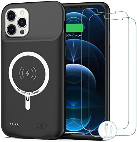 Battery Case for iPhone 12 Pro Max, [10800mAh] Enhanced Portable Protective Qi Wireless Charger Case Battery Pack with CarPlay Wireless Charging Case Compatible for iPhone 12 Pro Max (6.7 inch)-Black