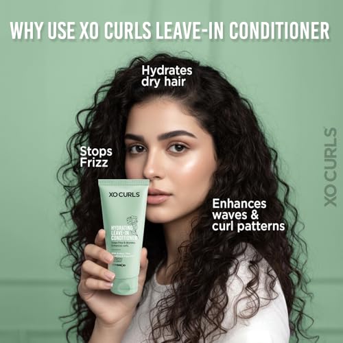 Image of XO Curls Hydrating Leave-In Conditioner, With Brahmi, Olive Squalene & Argan Oil, For Frizz-Free, Soft & Shiny Hair, No Sulfates, Silicones or Parabens, Curl-Friendly Formula - 50ml