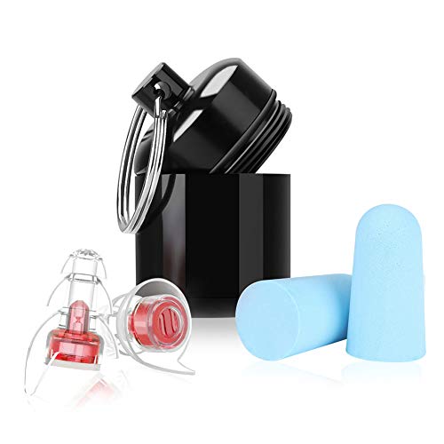 Winzwon - Tappi per le orecchie MusicPro, in morbida schiuma trasparente, con scatola in alluminio, ideali per musica, concerti, discoteche e festival, colore: rosso