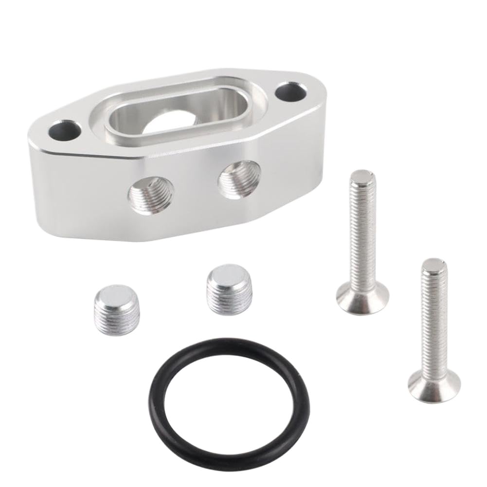Tgbsncazh Onecolor Oil Feed Line Adapter Plate Ls Twin Turbo Dual 1/8 Inch Npt Ls1 Lsx Ls3 Right Angle Billet Plate Compatible With Ls Engines