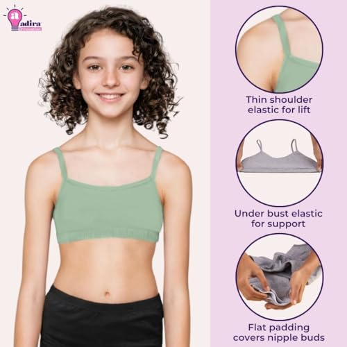 Image of ADIRA | Beginners Bra for Girls 13-14 Years | Flat Padding for Nipple Coverage | Comfortable Strecthy Cotton | Comfy-Breathable Beginners Bra & Super Soft Material | Pack of 3