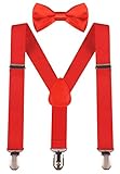 PZLE boys red bow tie red suspenders kids colorful suspenders 26 Inches (3yrs - 9yrs) Red