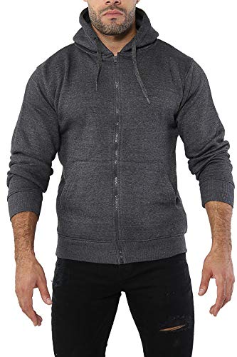 shelikes Men's Hoodies Plain Full-Zip Fleece Casual Hooded Jacket Sweatshirt (Charcoal, M)