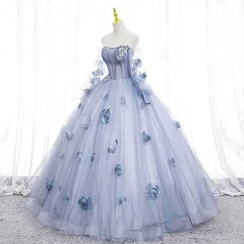 2023 Flower Applique Quinceanera Dresses Long Sleeve Ball Gown Prom Dress4
