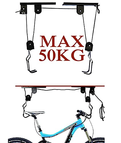 50Kg KapazitäT Fahrrad Hubrahmen, Garage Lagerung Heberolle Hoist Bracket FahrradstäNder, Schwerer Kajak Heberahmen, Platz Sparen, Stark Und Langlebig FüR Fahrrad, Gummiboote, FischgräTenleitern Usw Cover