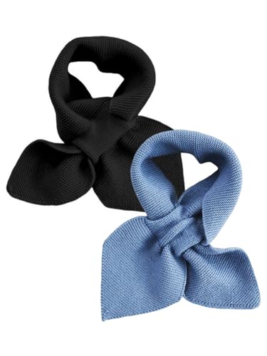 2Pcs Winter Knitted Scarf for Boy Girl Rib Knit Keyhole Pull-Through Scarves Soft Cute Neck Warmer Collar Scarf Neckerchiefs