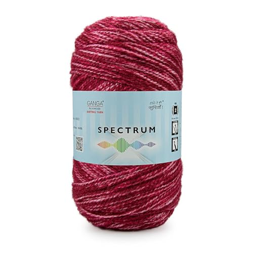 Image of Ganga Acrowools Spectrum Supersoft Knitting & Crochet Yarn | 100% Acrylic Wool Ball. Self patern Soft Hand Knitting Fancy Yarn to unleash creativity, perfect for Art & Craft, babywear, baby blanket, sweaters, ponchos, mufflers, socks, caps; threads works best with crochet hook needle; Avialable in multicolor (Pack of 1 ball = 100 grams).:; - (White Mehroon - SPT028)