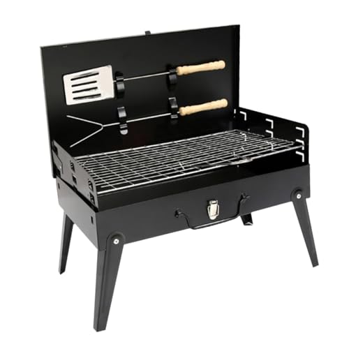 Homoyoyo Estufa Portátil para Barbacoa Plegable Tipo Caja 44X27X47 CM con Utensilios para Exteriores Altura Ajustable y Desmontable Adecuado para Camping y Picnic