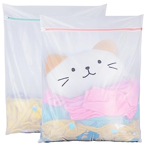 Large Mesh Laundry Bags, 2 Pack 35 in x 27 in Washable Fine Net Washing Machine Bags for Delicates, Blankets, Comforters, Bedding, Clothing, Toys, Pet Items