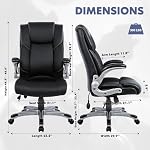 COLAMY High Back Executive Office Chair - Padded Leather Ergonomic Computer Desk Chair with Inflatable Lumbar Support & Flip-Up Arms, Adjustable Tilt Lock Swivel Task Chair for Home Office, Black - Image 3