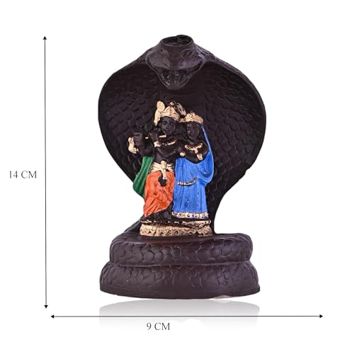 Image of Craftam Polyresin Smoke Backflow Fountain Radha Krishna Incense Holder Decorative Showpiece Gift with Free 20 Scented Cone Incenses (Naag Radha Krishna), Brown