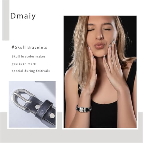 Leather Skull Bracelet for Men Gothic Punk Bracelets Vintage Black Bracelet Cuff Jewelry Wristband for Festival4