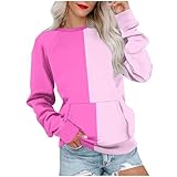 Sudaderas para mujer, de manga larga, suave, casual, cuello redondo, holgadas, con bolsillo, para otoño, ropa cómoda para vacaciones, Rosa-2, S