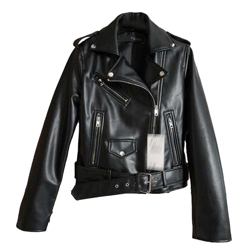 Manteau de moto en similicuir noir pour femme coupe ajustée DGKaxiyaHM