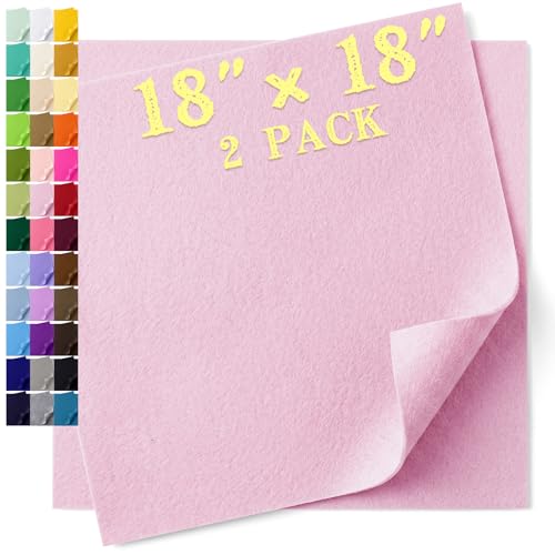 Felt Fabric Sheets 18 x 18 Inch (2 Pack) 1.6mm Thick Soft Felt Fabric Squares Acrylic Craft Felt for DIY Sewing Decorations Costumes Flexible Nonwoven Fabric (Light Pink)