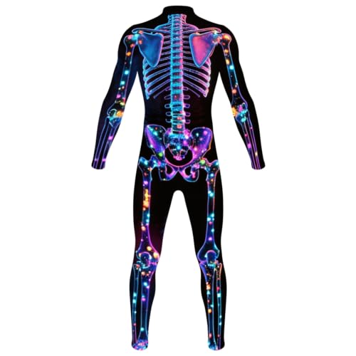 Mono esqueleto Halloween hombre ajustado disfraz con cremallera 2