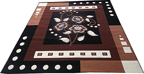 Image of Coffee Brown Floral Multi Design 6x8 Feet Medium Thickness BCF Super Soft Living Room Bedroom Carpet